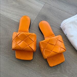 Orange Woven Slide Sandals